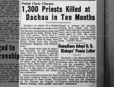 Polish Cleric Charges 1,300 Priests Killed at Dachau in Ten Months