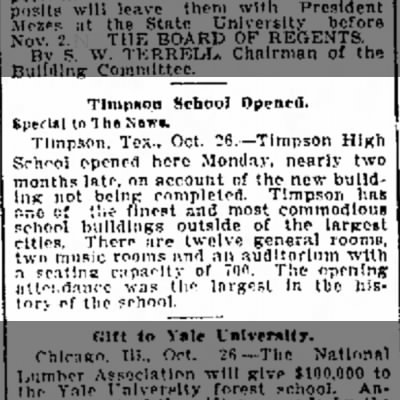 The Galveston Daily News
October 27, 1910
THS Opens Late
